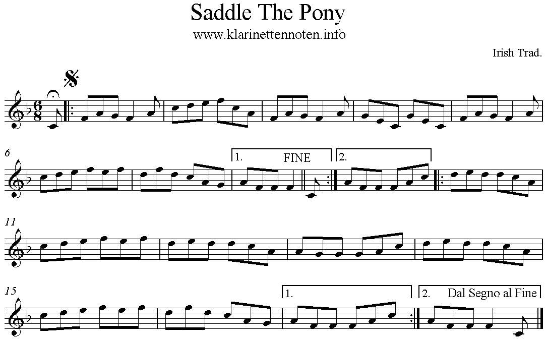 Saddle The Pony Freesheet music, Score for Clarinet, Klarinette, F-Major